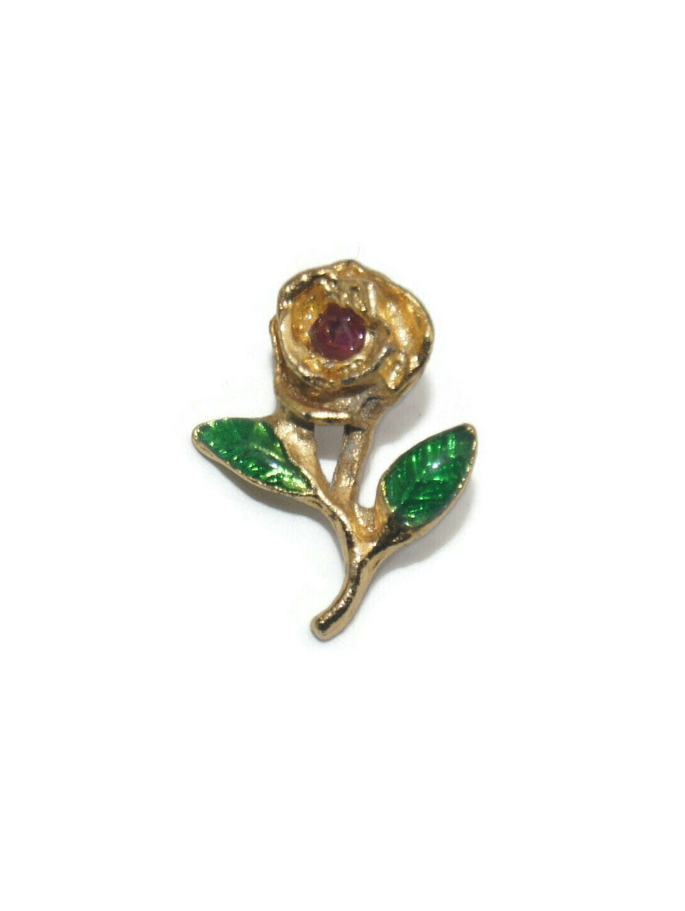 Vintage Gold Tone with Red and Green Resin Flower Lapel Pin.